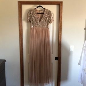 Floor length blush with sequins maternity gown